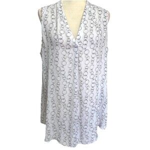 WORTHINGTON Size XL Sleeveless Front Pleated Blouse Semi Sheer White Gray